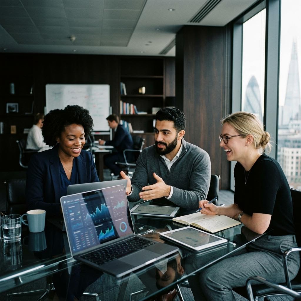 Entwicklerteam überwacht Finanzmarktdaten am Bildschirm